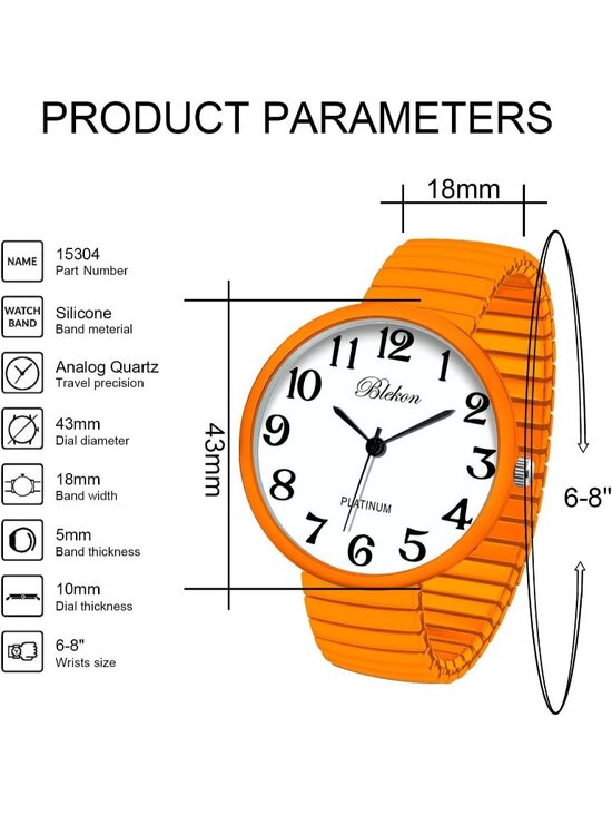 Women\'s Orange New Super Large Face Stretch Band Japanese Movement Fashion Watch